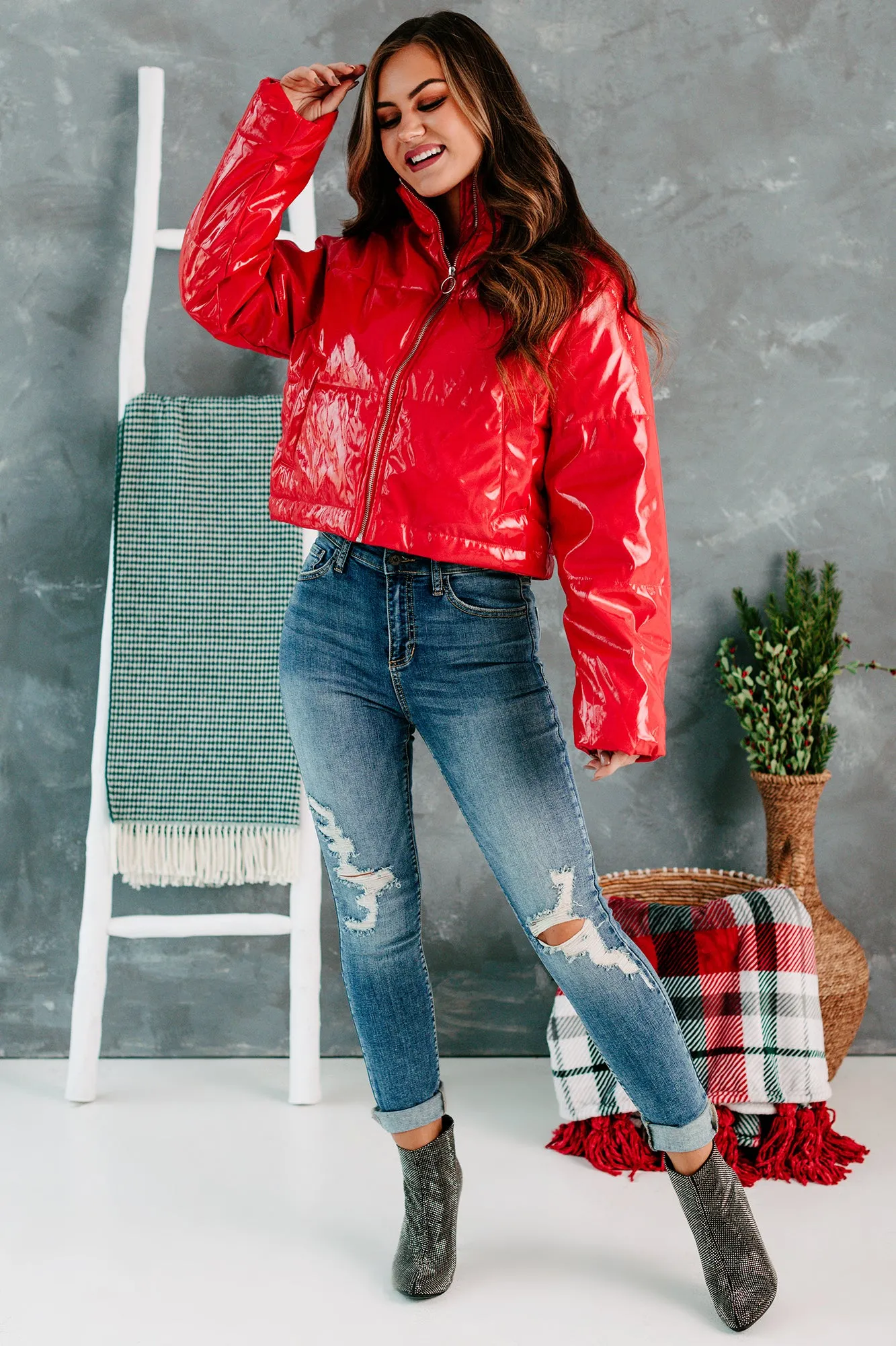 Not That Innocent Patent Leather Puffer Jacket (Red)