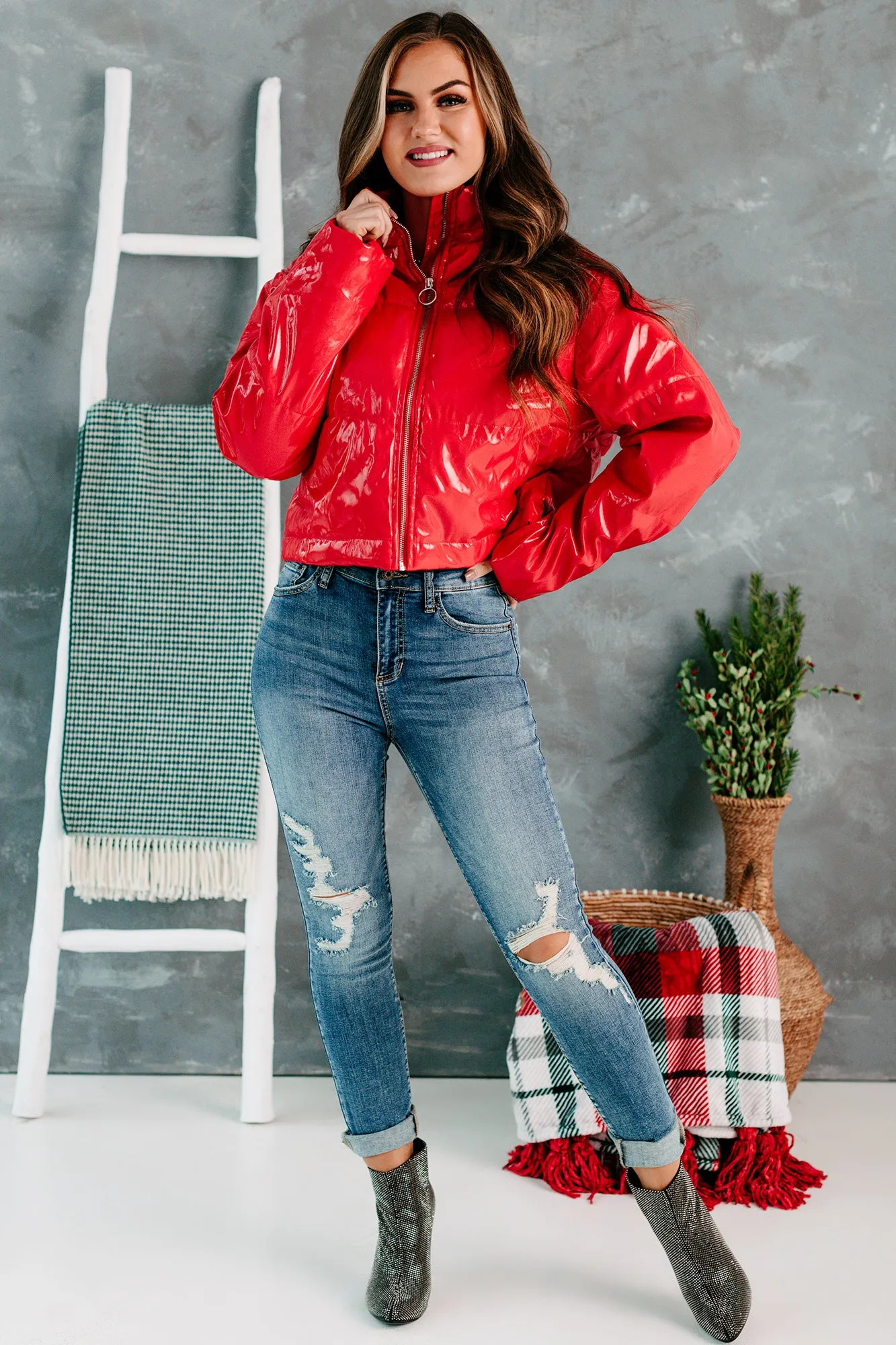 Not That Innocent Patent Leather Puffer Jacket (Red)