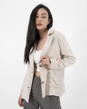 Notch Collar Linen Blazer (Beige)