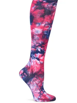 NurseMates Women's Wide Calf Compression Socks | Tie Dye Navy/Magenta