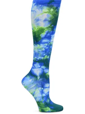 NurseMates Women's Wide Calf Compression Socks | Tie Dye Royal/Green