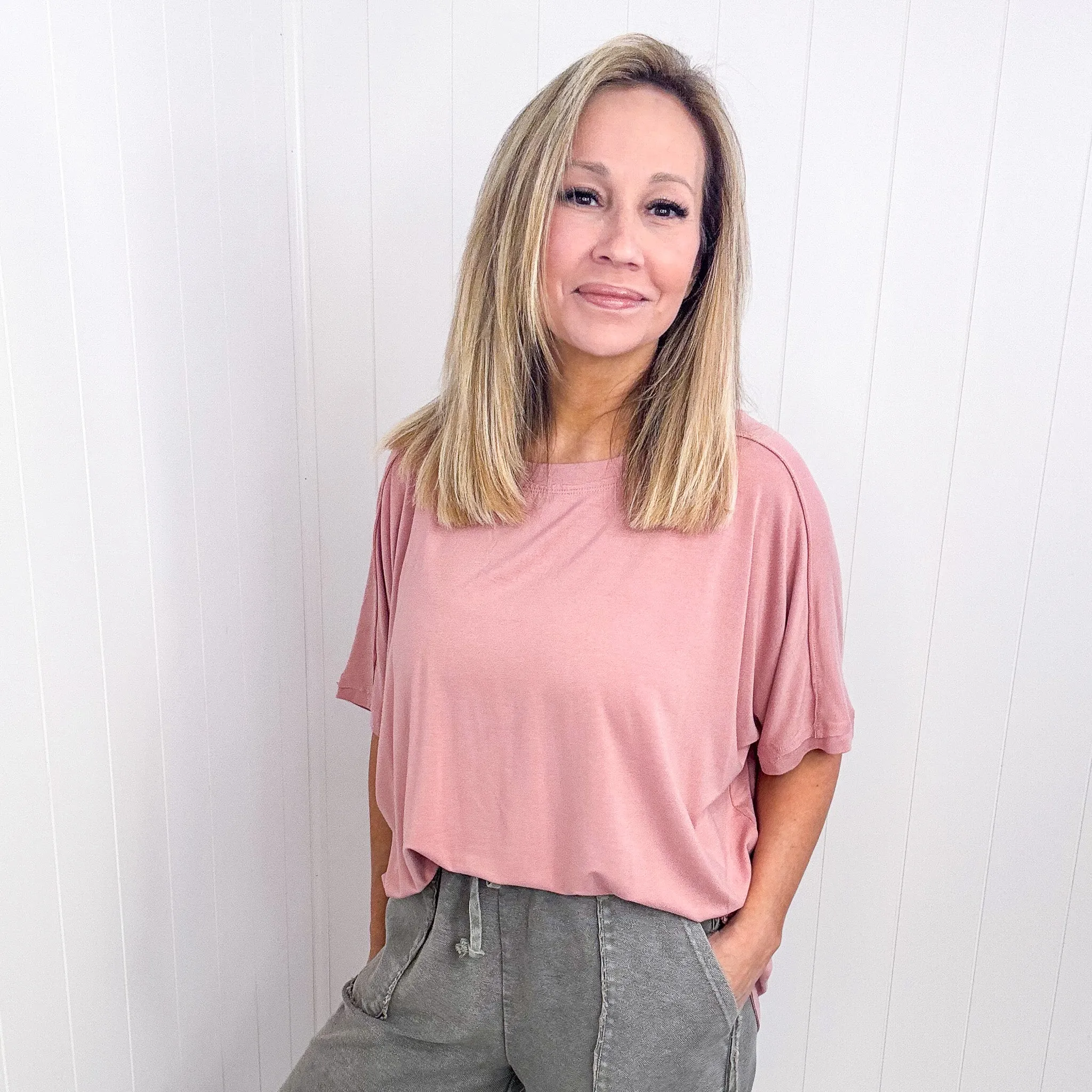 Oversized Short Sleeve Pleated Back Tunic in 3 Colors