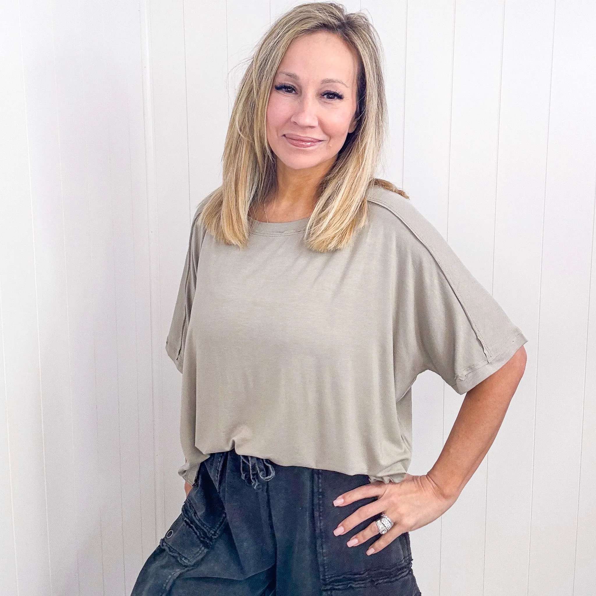 Oversized Short Sleeve Pleated Back Tunic in 3 Colors