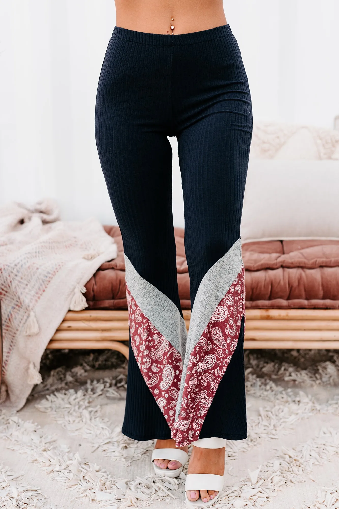 Peaceful Presence High Waist Flare Pants (Navy)
