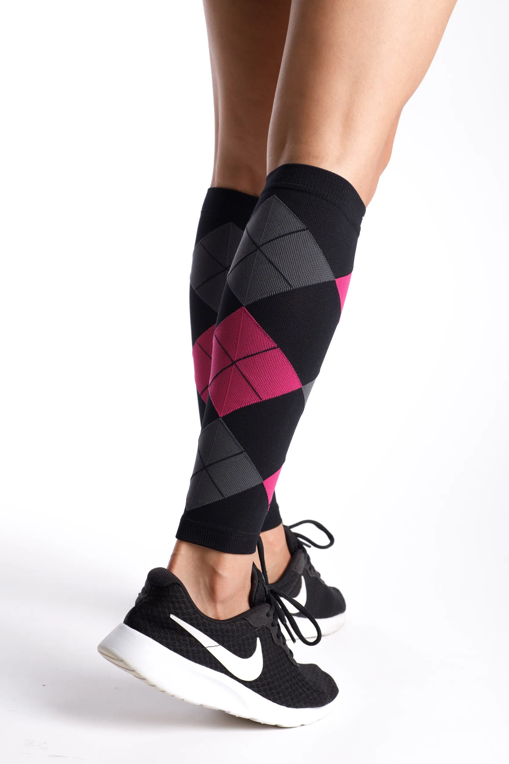 Pink Argyle Graduated Calf Compression Sleeves