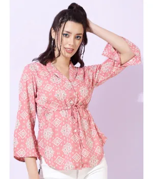 Pink Printed Bell Sleeves Tunic Top
