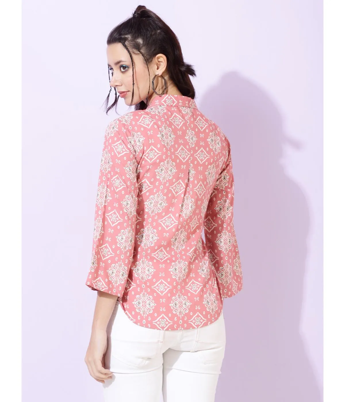 Pink Printed Bell Sleeves Tunic Top