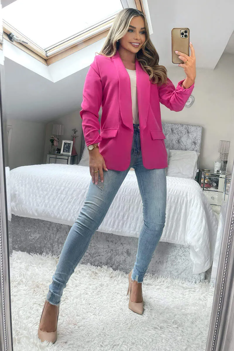 Pink Ruched Detail Sleeve Blazer