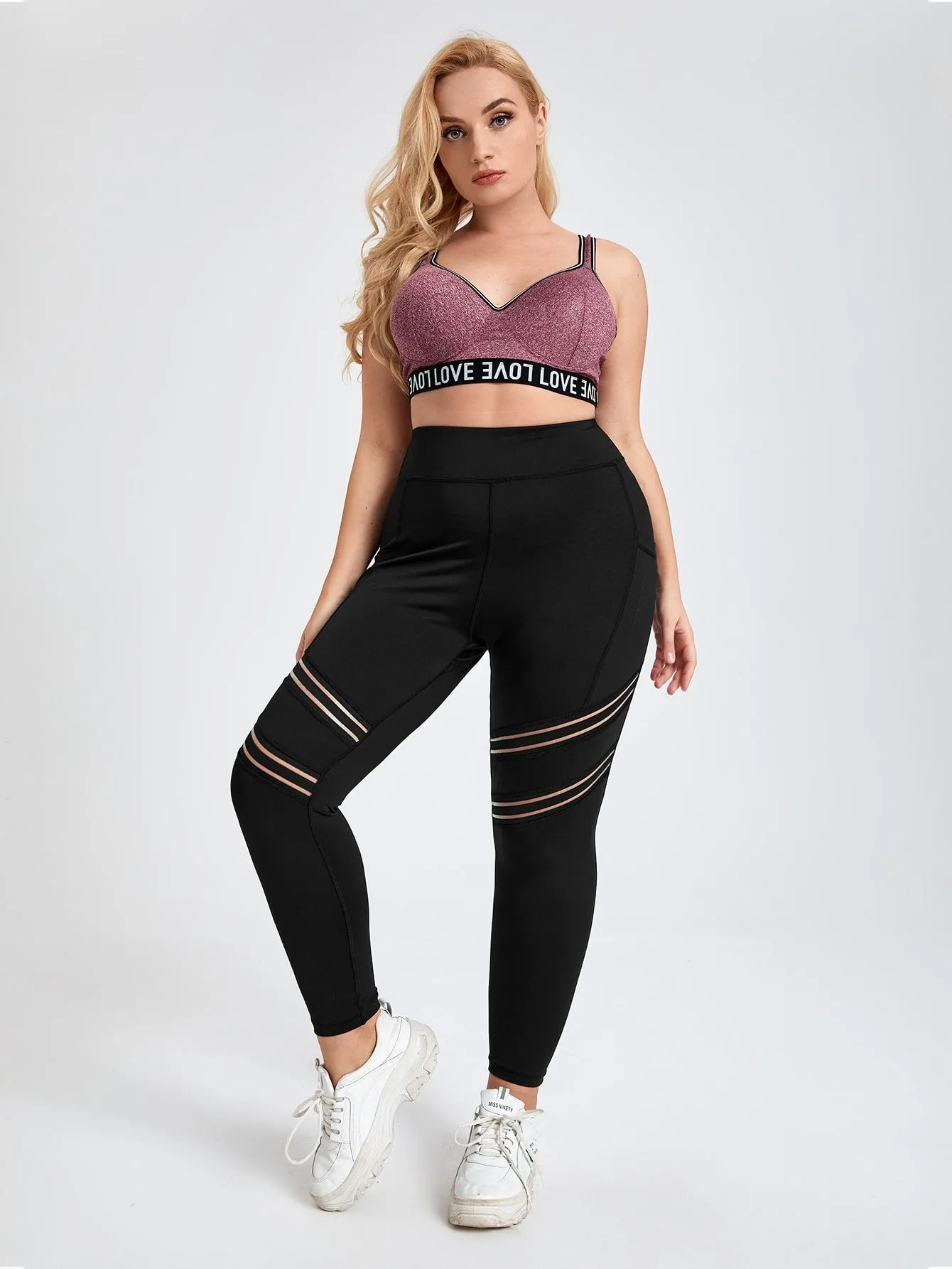 Plain Pocket High Waist Cropped Plus Size Sports Pants