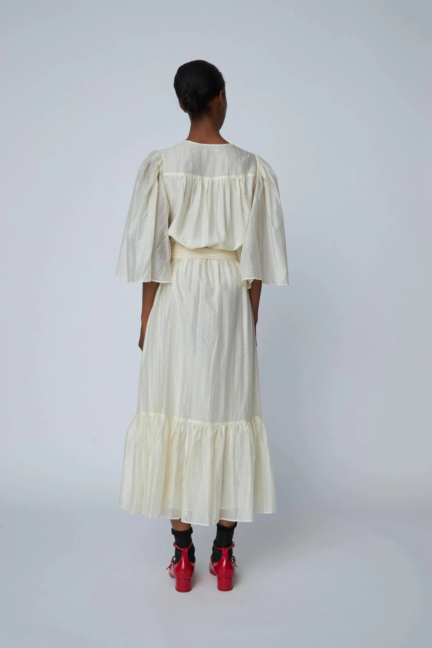 Pointelle Wrap Dress - Vanilla