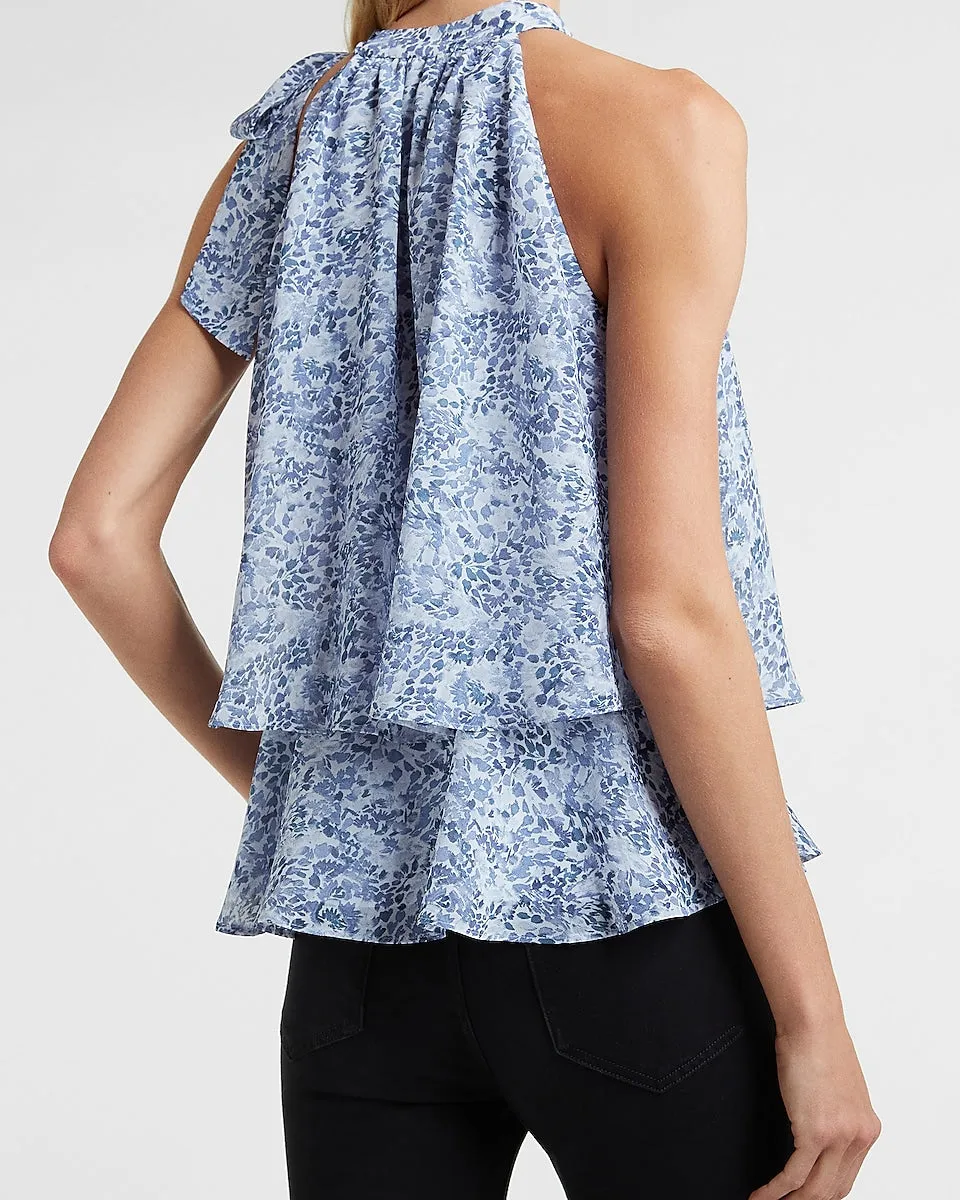 Printed Tiered Halter Tank in Blue Print