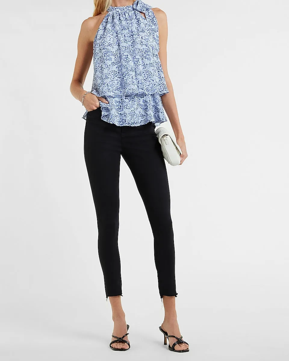 Printed Tiered Halter Tank in Blue Print