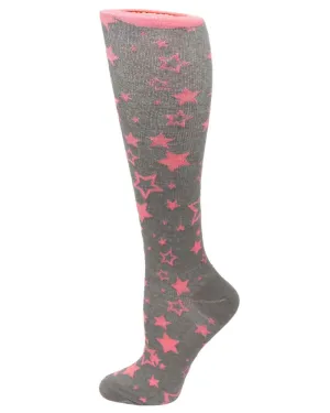 Pro-Motion Women's Compression Socks | Grey & Pink Stars