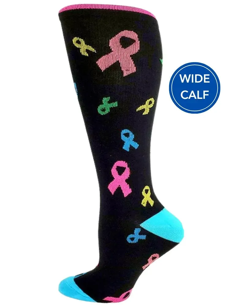 Pro-Motion Women's Wide Calf Compression Socks | Black with Ribbons