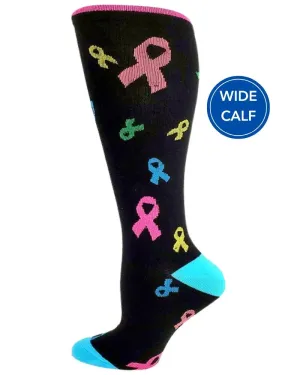 Pro-Motion Women's Wide Calf Compression Socks | Black with Ribbons