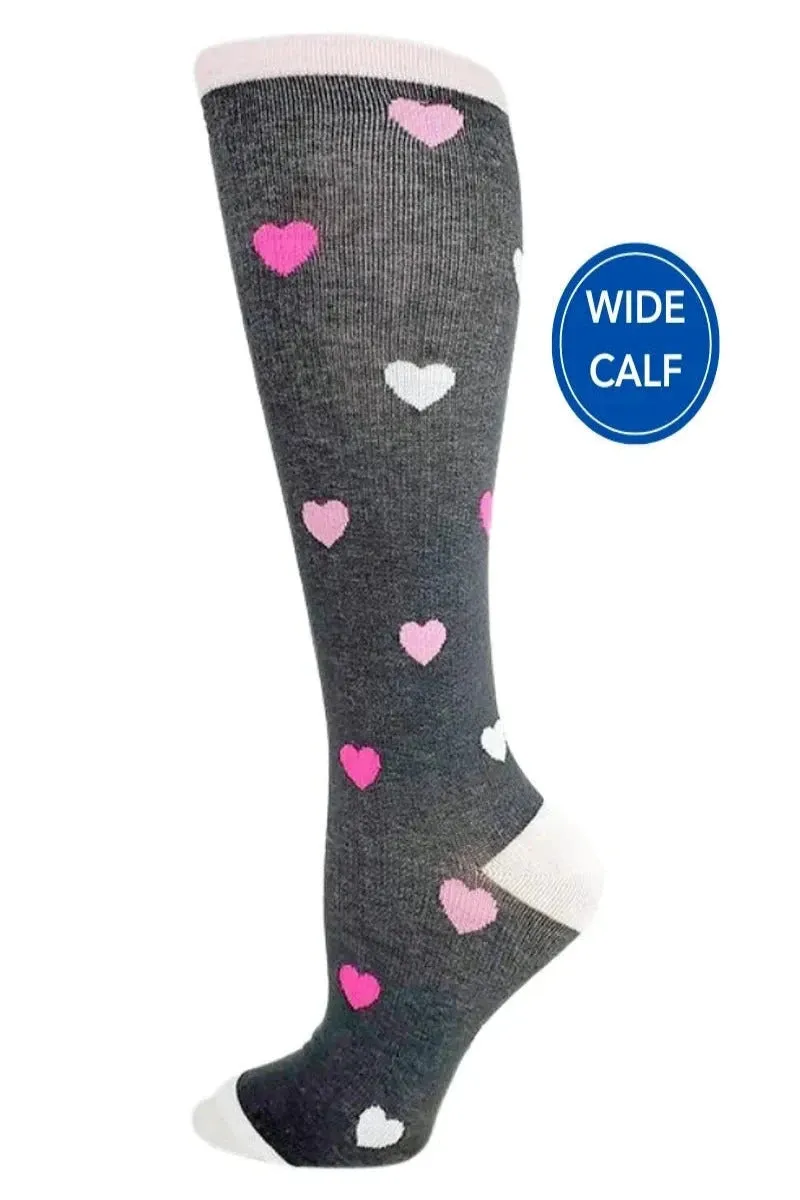 Pro-Motion Women's Wide Calf Compression Socks | Grey Hearts