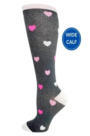 Pro-Motion Women's Wide Calf Compression Socks | Grey Hearts