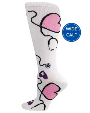Pro-Motion Women's Wide Calf Compression Socks | White Stethoscopes