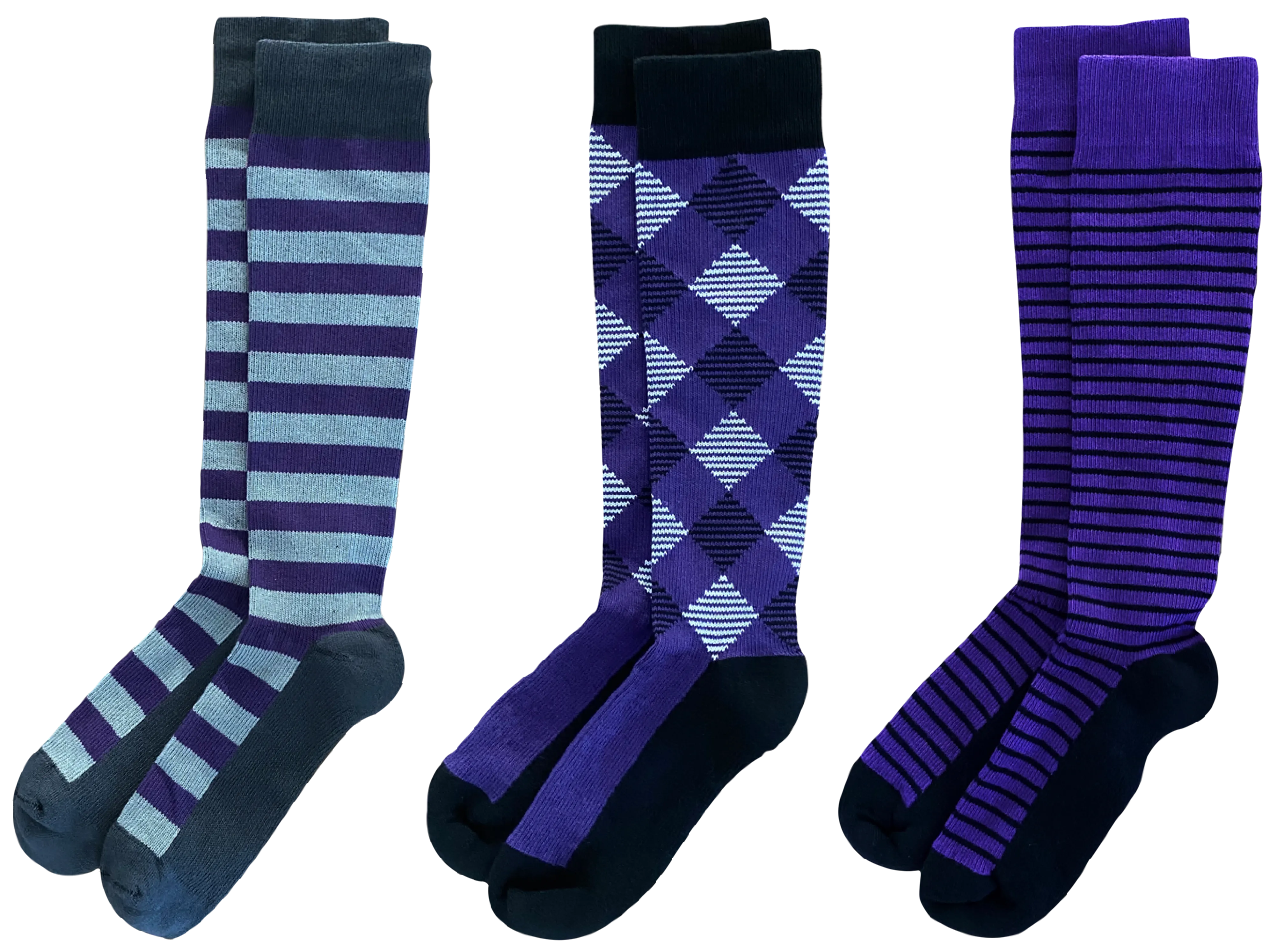 Purple 3-pack of American Made 15-20mmHg OTC Compression Socks