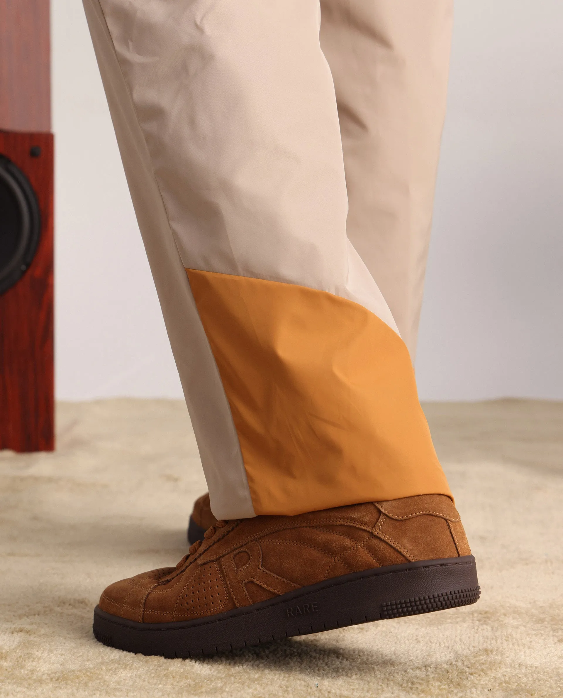 Rare Rabbit Men Malo-B Beige Polyester Fabric Elasticated Waistband Cut and Sew Trackpant