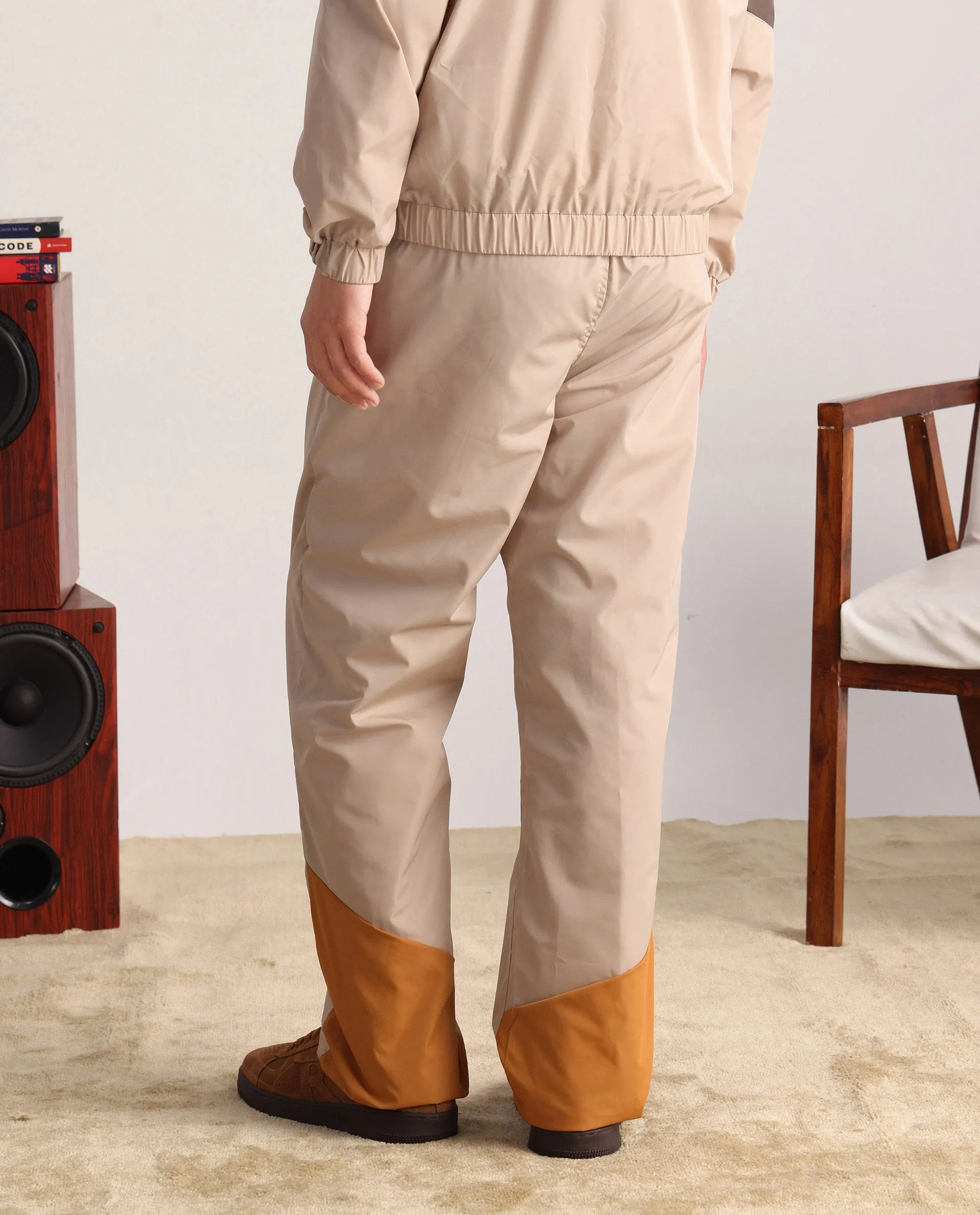 Rare Rabbit Men Malo-B Beige Polyester Fabric Elasticated Waistband Cut and Sew Trackpant