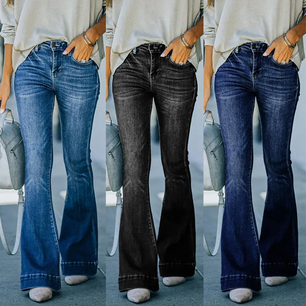 Retro Street High Waist Large Stretch Flared Pants