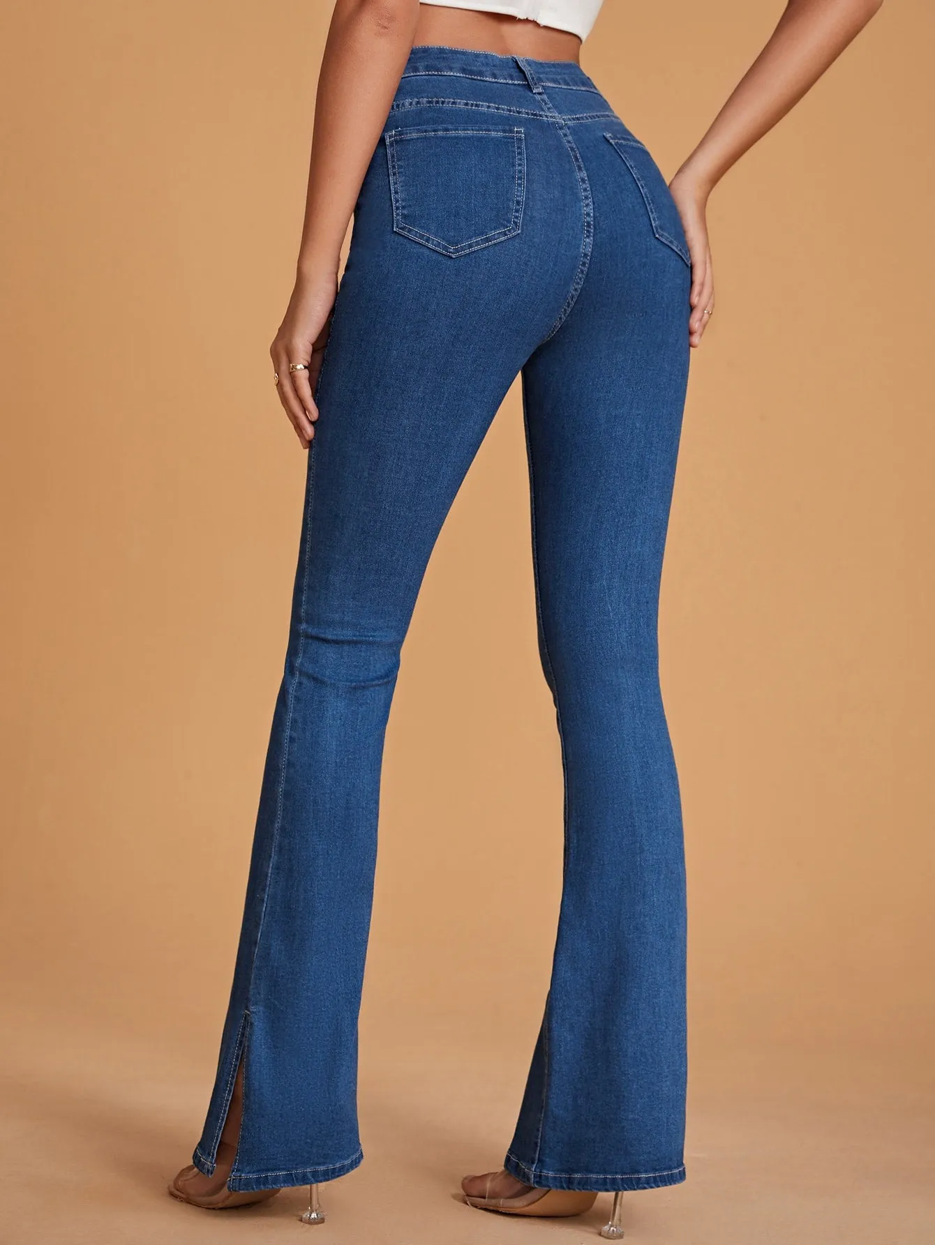 Ripped Flare Leg Jeans with High Waist