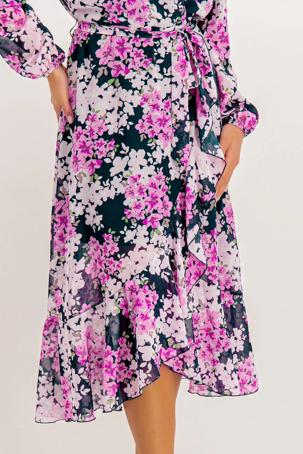Ruby Navy & Pink Floral Chiffon Dress