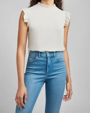 Ruffle Trim Mock Neck Tank in Swan