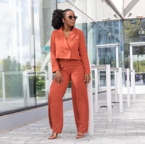 Rust Cropped Blazer Suit Set