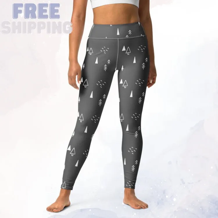 Scandinavian Forest Gray High Waist Leggings for Her