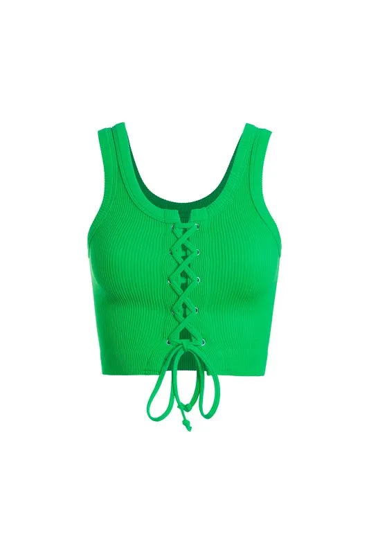 Scoop Neck Rib Tie Tank