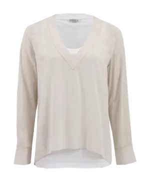 Silk Blouse With Jersey Tank