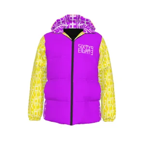 Sixty Eight 93 Infinity Logo White Grape Gold Unisex Hooded Puffer Jacket
