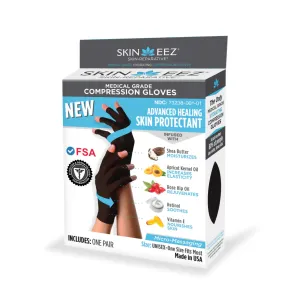 Skineez Compression Gloves with Moisturizing Benefits, Advanced Healing Medical Grade Compression with an Open Finger Design, Provides Support for Arthritis, Tendonitis & More, Gray, One Size, 1 Pair