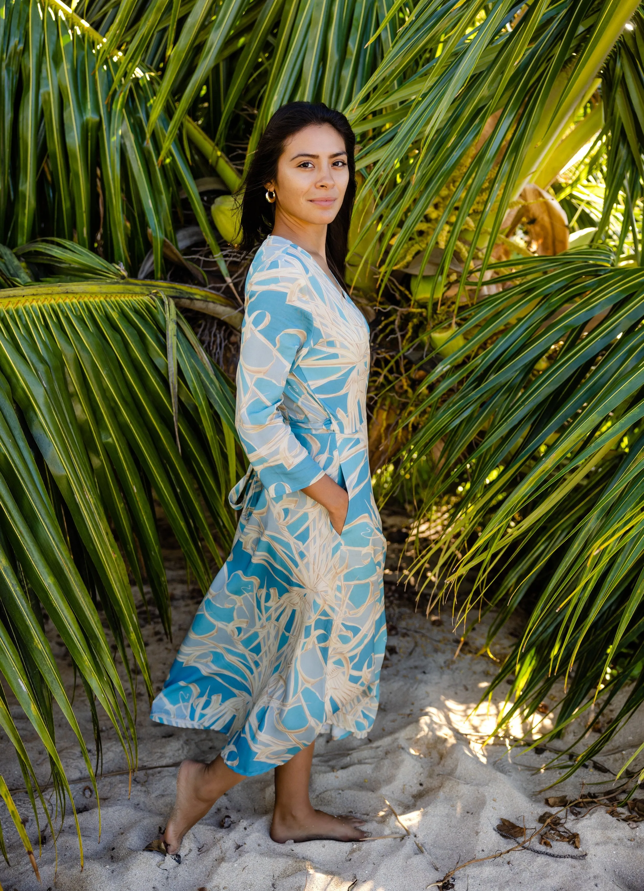 SKY BLUE LAU HALA Midi Wrap Dress