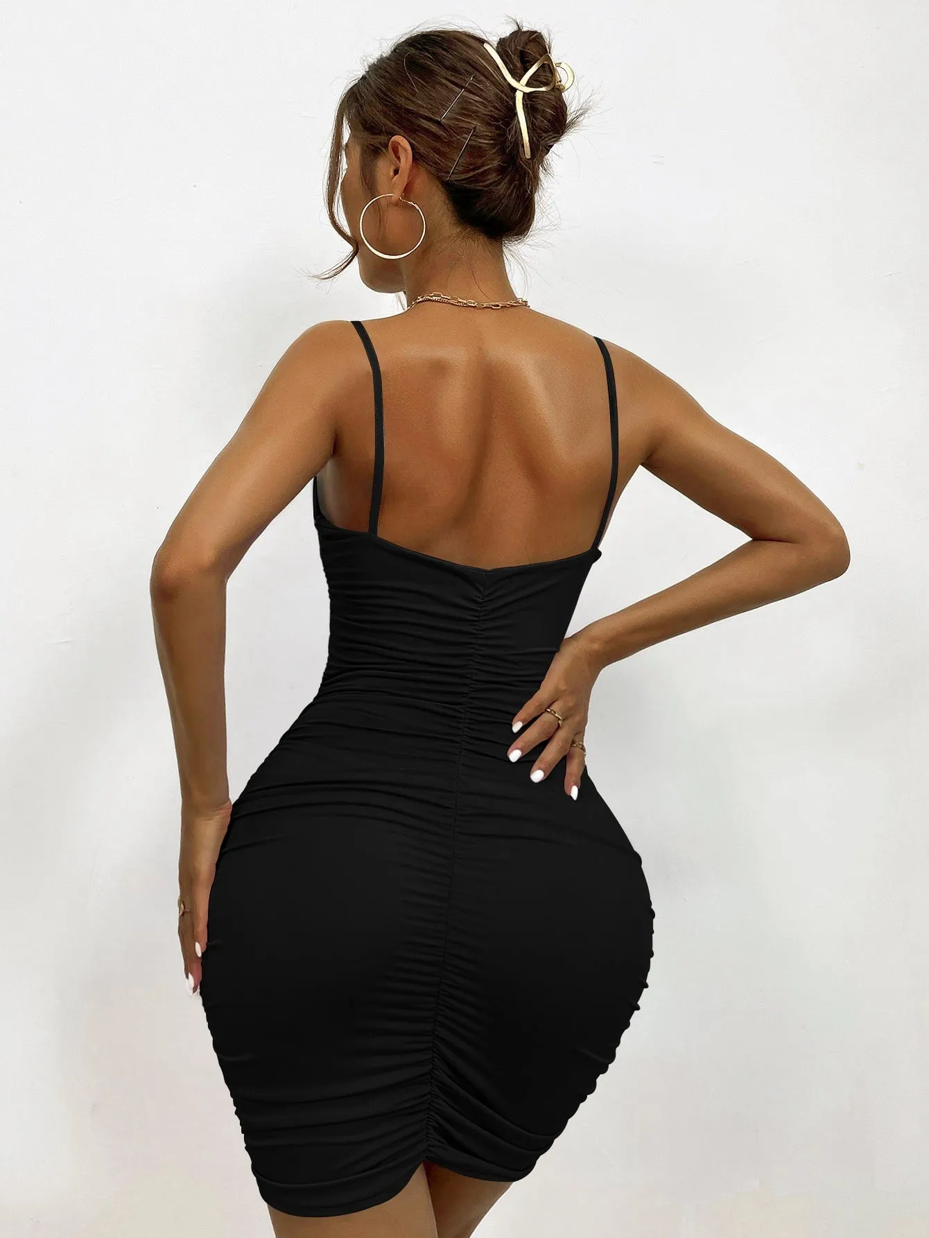 Sleeveless Ruched Wrap Slim Fit Cami Dress