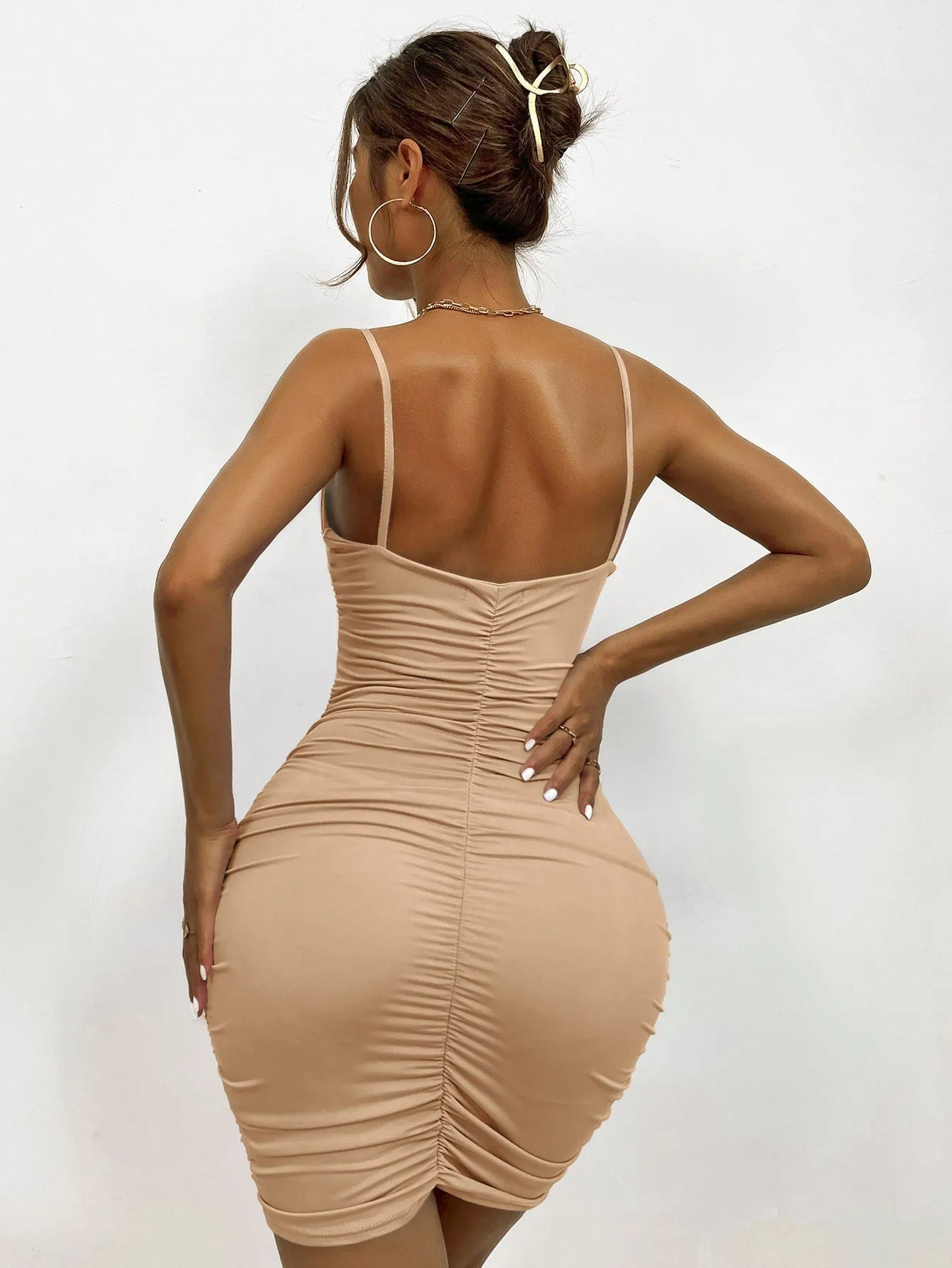 Sleeveless Ruched Wrap Slim Fit Cami Dress