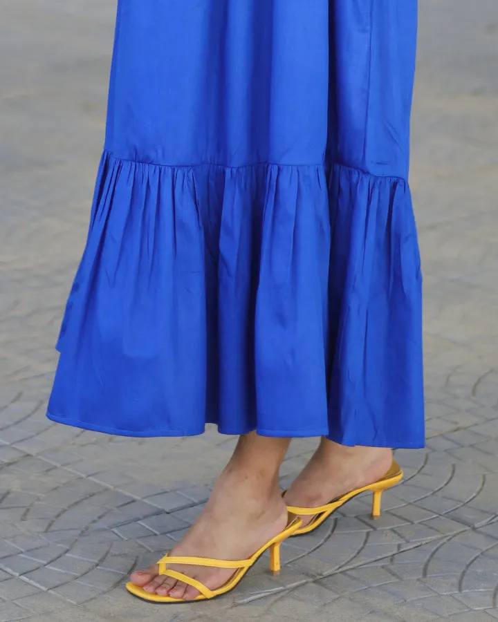 Solid Electric Blue Tiered Midi Dress