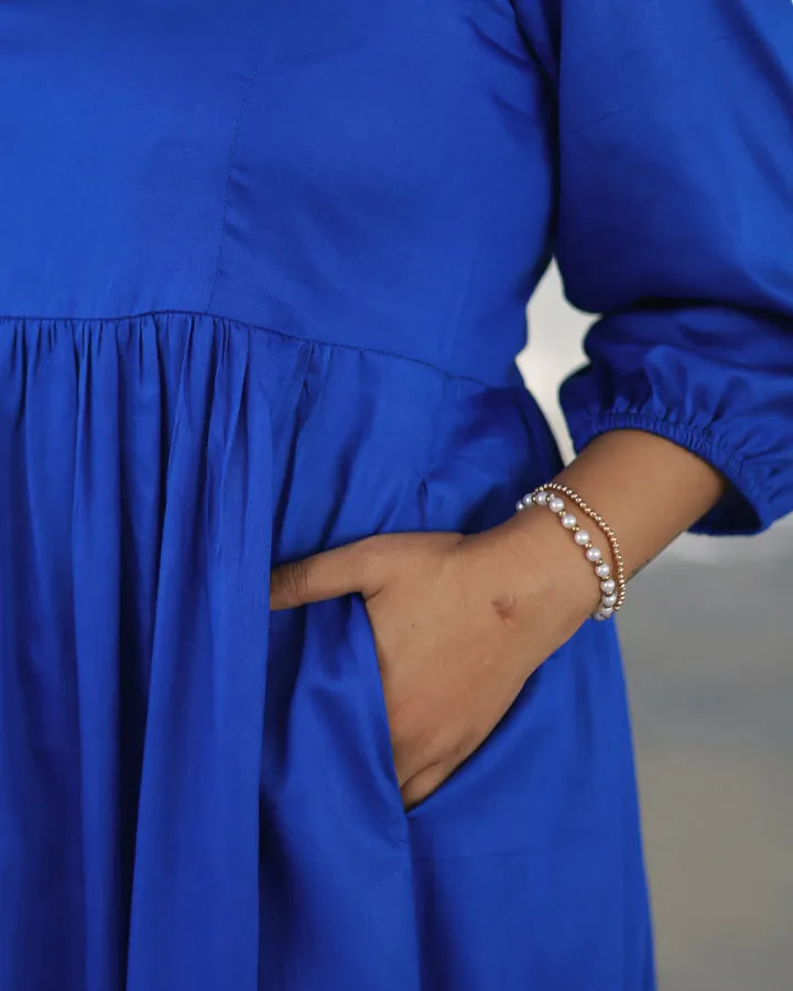 Solid Electric Blue Tiered Midi Dress
