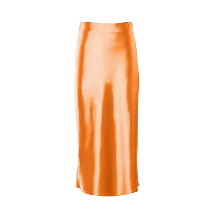 Solid Satin Midi Skirt