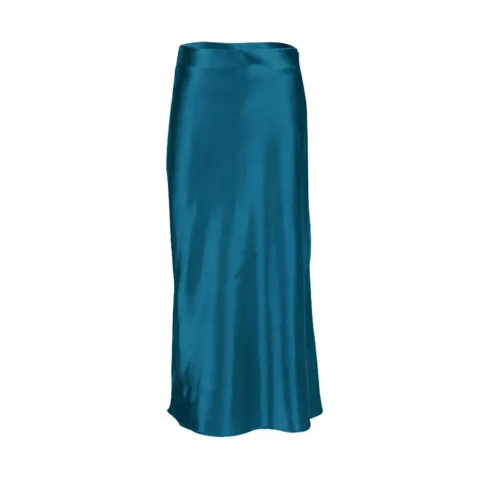Solid Satin Midi Skirt