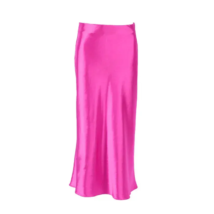 Solid Satin Midi Skirt
