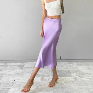 Solid Satin Midi Skirt