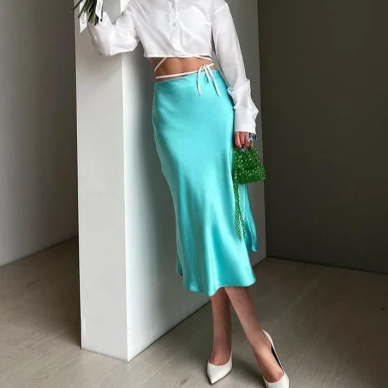 Solid Satin Midi Skirt