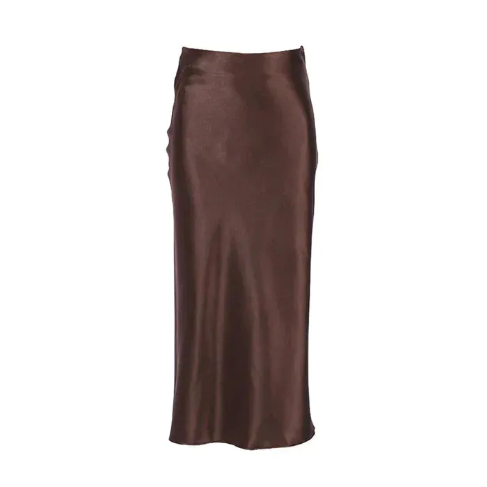 Solid Satin Midi Skirt
