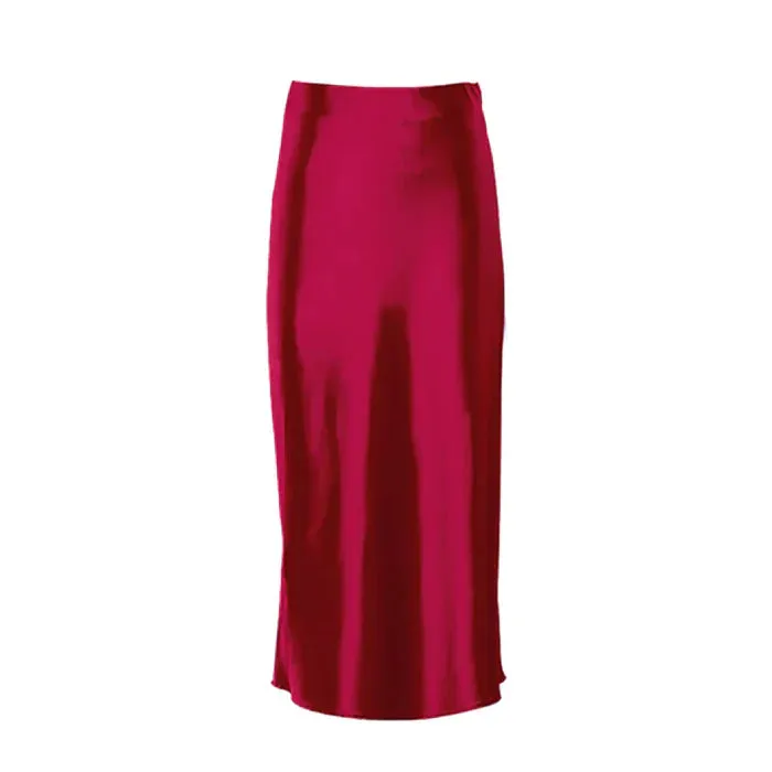 Solid Satin Midi Skirt