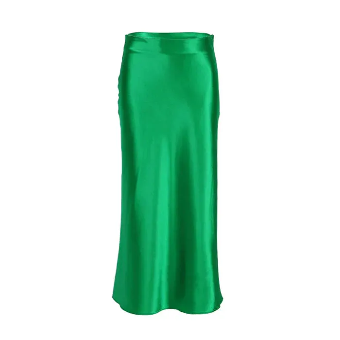 Solid Satin Midi Skirt