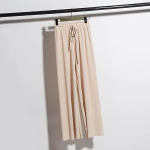 Summer Ice Silk Knitted Pants Drape Wide Leg Women High Waist Loose Casual Pants