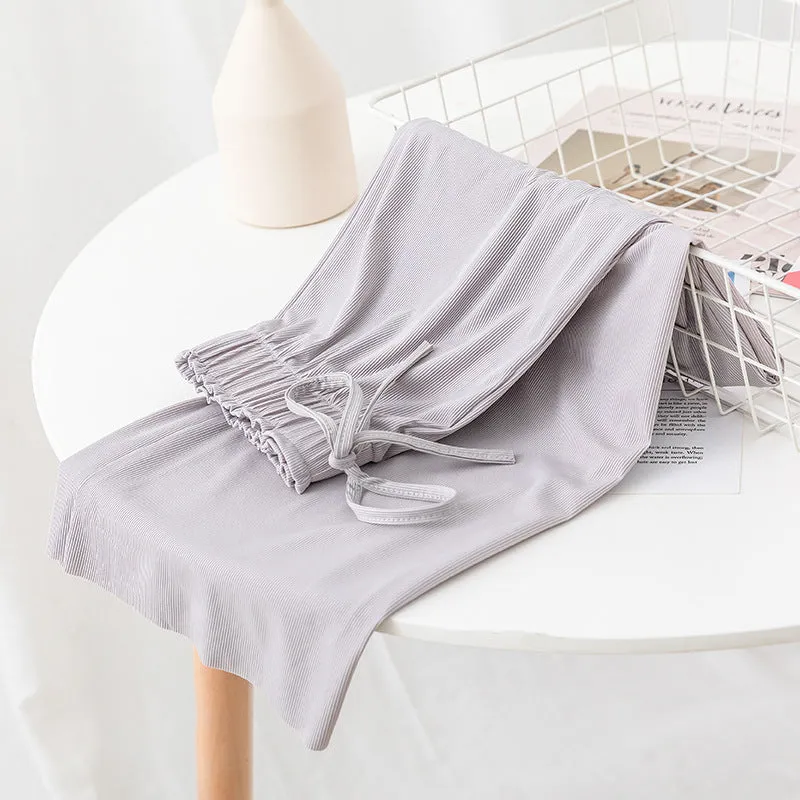 Summer Ice Silk Wide Leg Pants Women High Waist Slim Look All-Matching Candy Colors Casual Pants